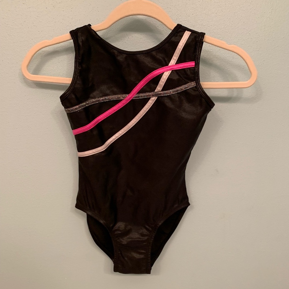 black, pink, and white leotard